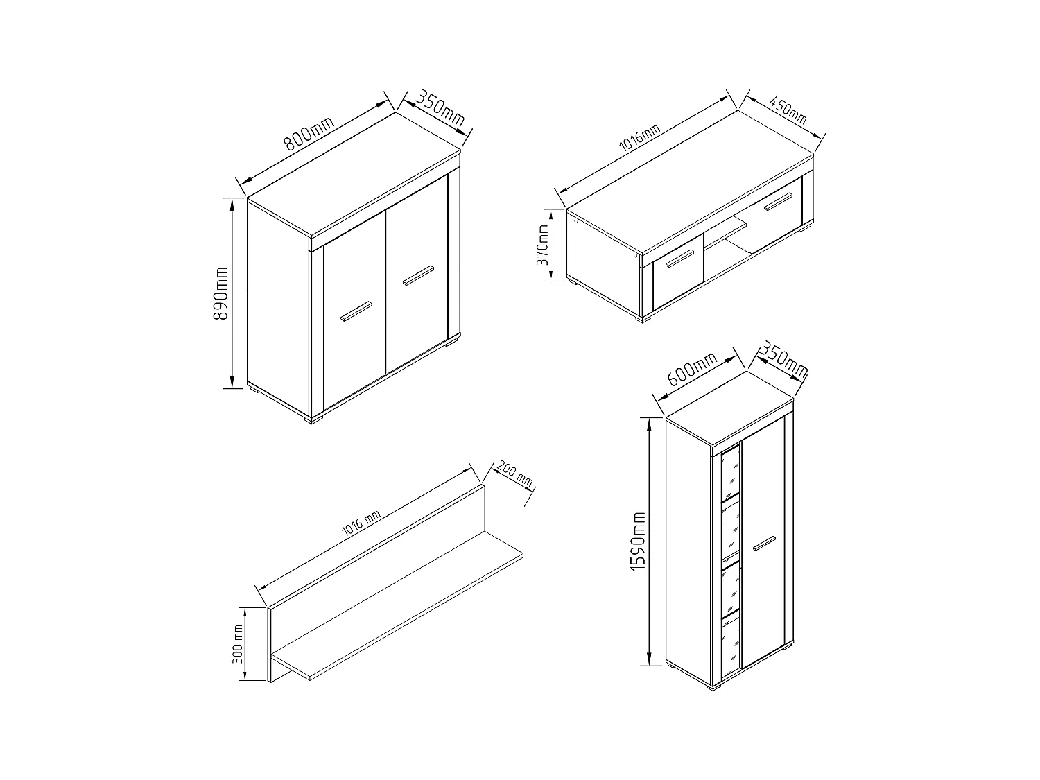 TV Furniture Usilo Anthracite / honey oak H. 159 x W. 242 x D. 37 cm