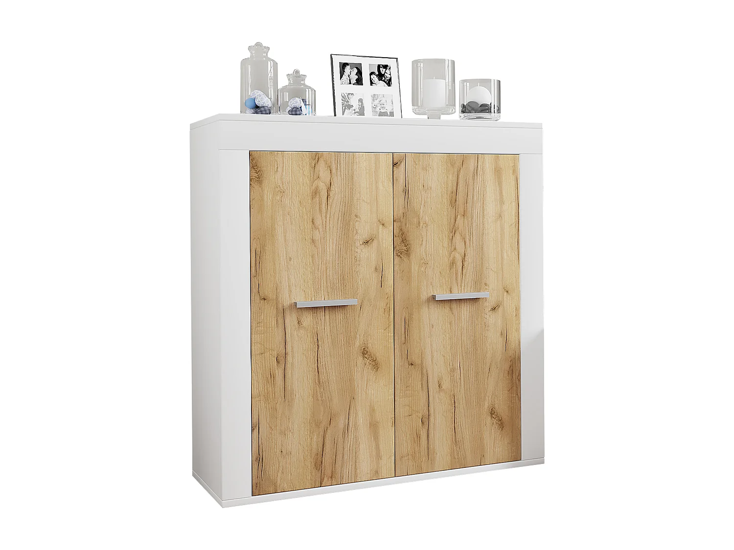 TV Furniture Usilo White / Honey oak H. 159 x W. 242 x D. 37 cm