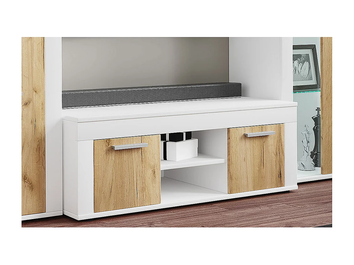 TV Furniture Usilo White / Honey oak H. 37 x W. 102 x D. 45 cm