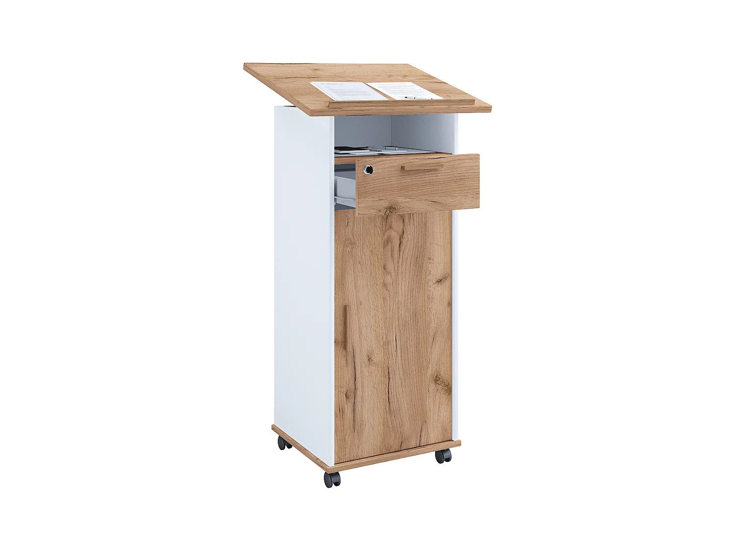 Standing desk Melta White / Honey oak H. 120 x W. 60 cm x D. 50 cm