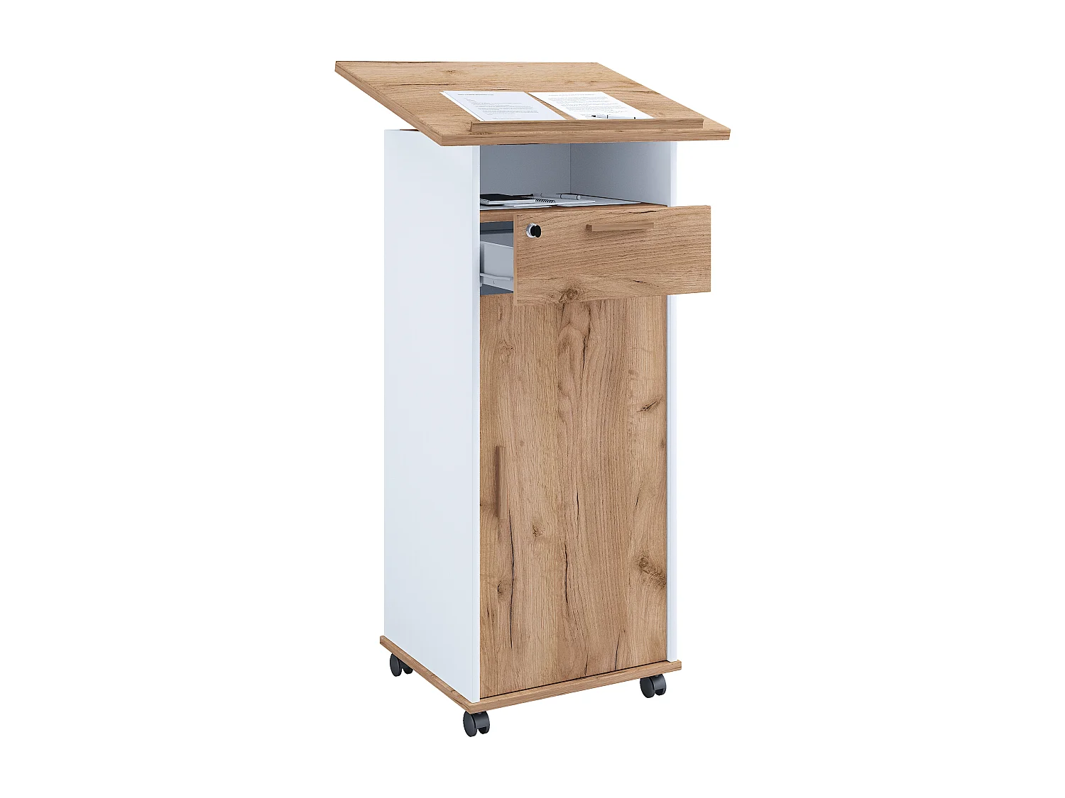 Standing desk Melta White / Honey oak H. 120 x W. 60 cm x D. 50 cm