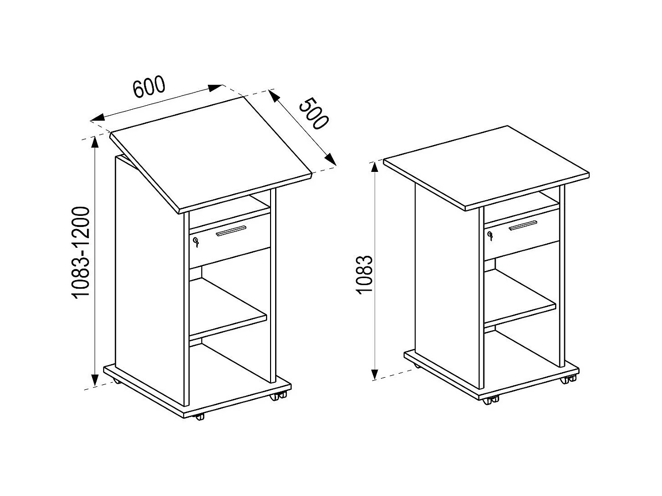 Houten staande bureau luidspreker bureau rollen Melta