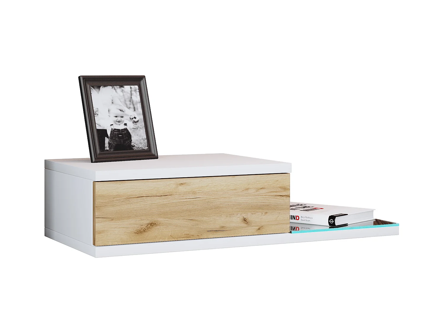 bedside table Konsila White / Honey oak H. 15 x W. 65 x D. 30 cm