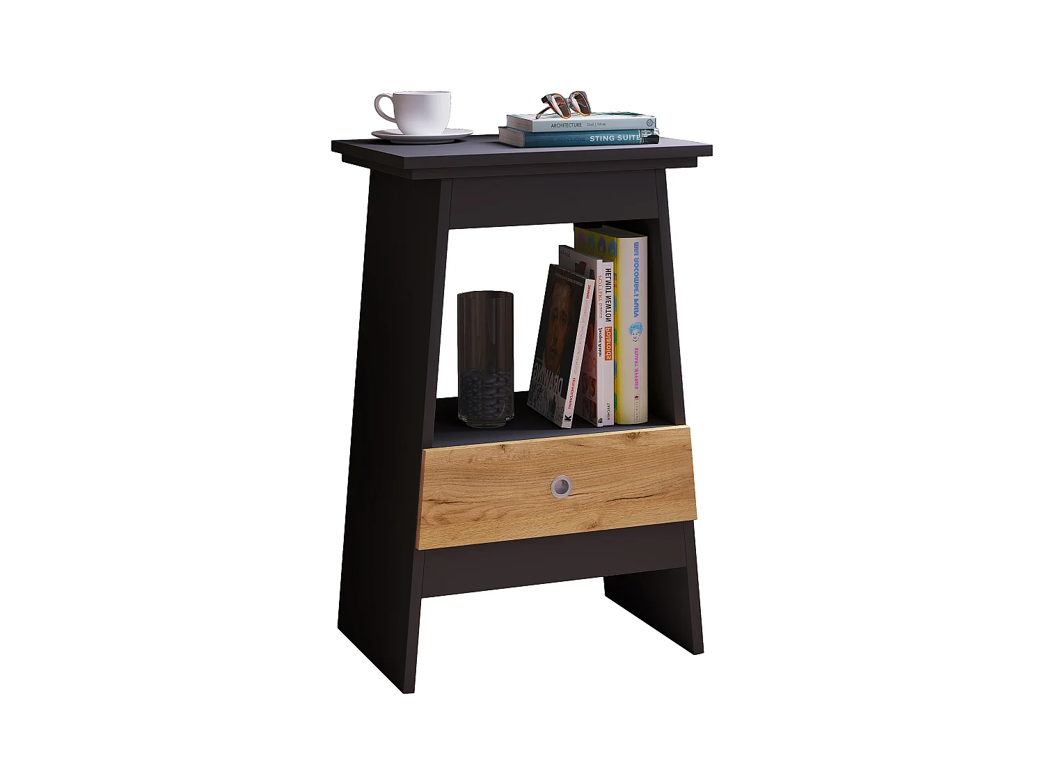 bedside table Spidali Anthracite / honey oak H. 73 x W. 45 x D. 35 cm
