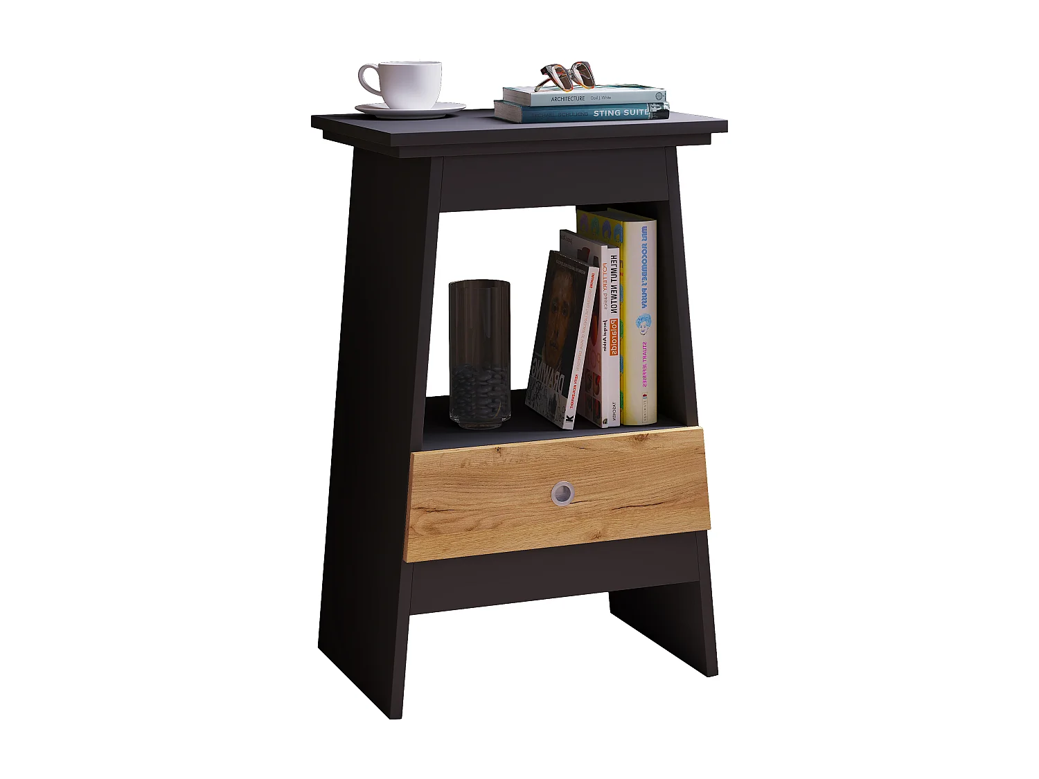 bedside table Spidali Anthracite / honey oak H. 73 x W. 45 x D. 35 cm