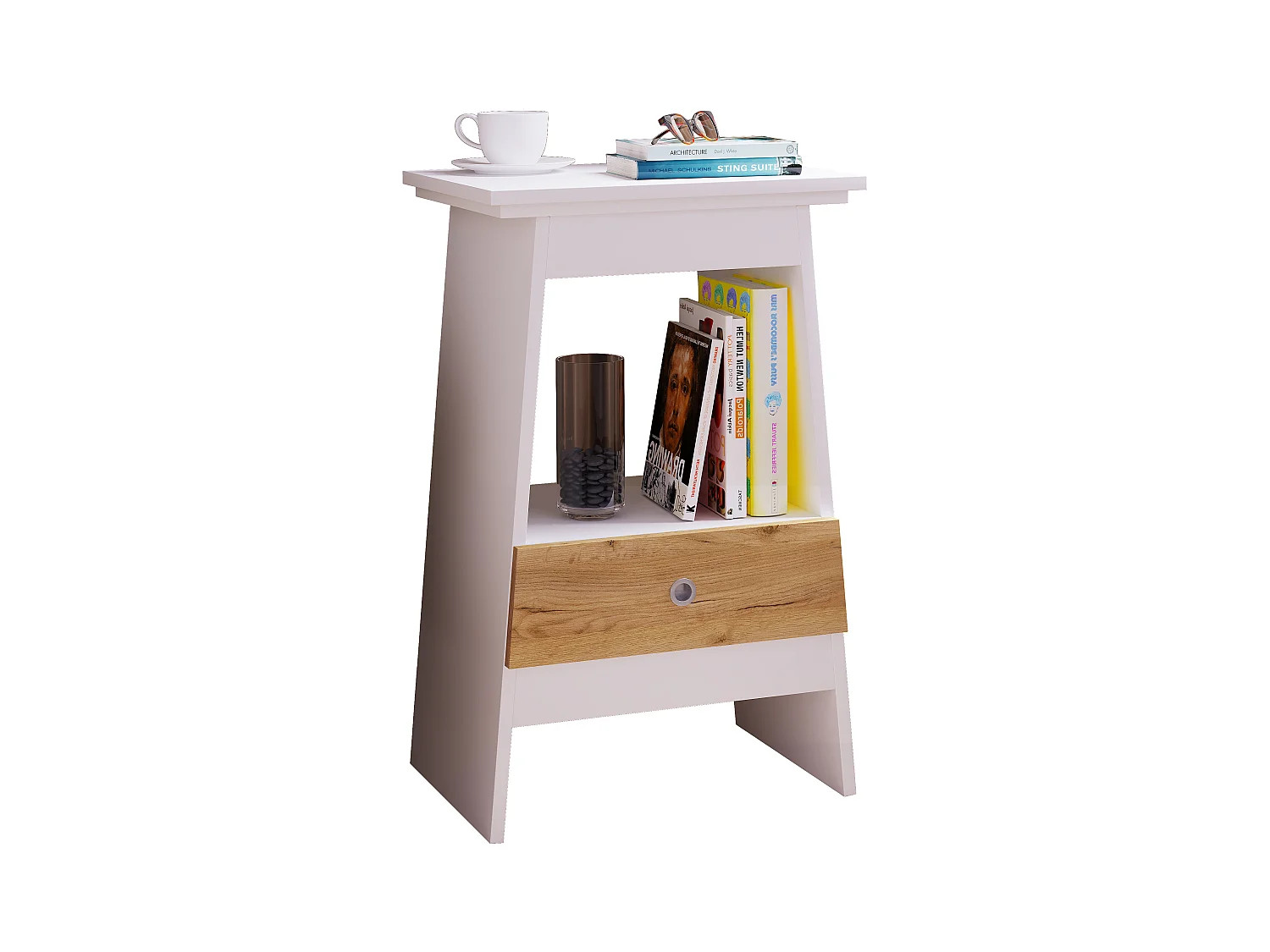 bedside table Spidali White / Honey oak H. 73 x W. 45 x D. 35 cm