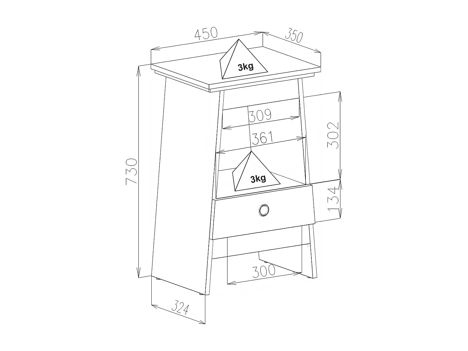 bedside table Spidali White / Honey oak H. 73 x W. 45 x D. 35 cm
