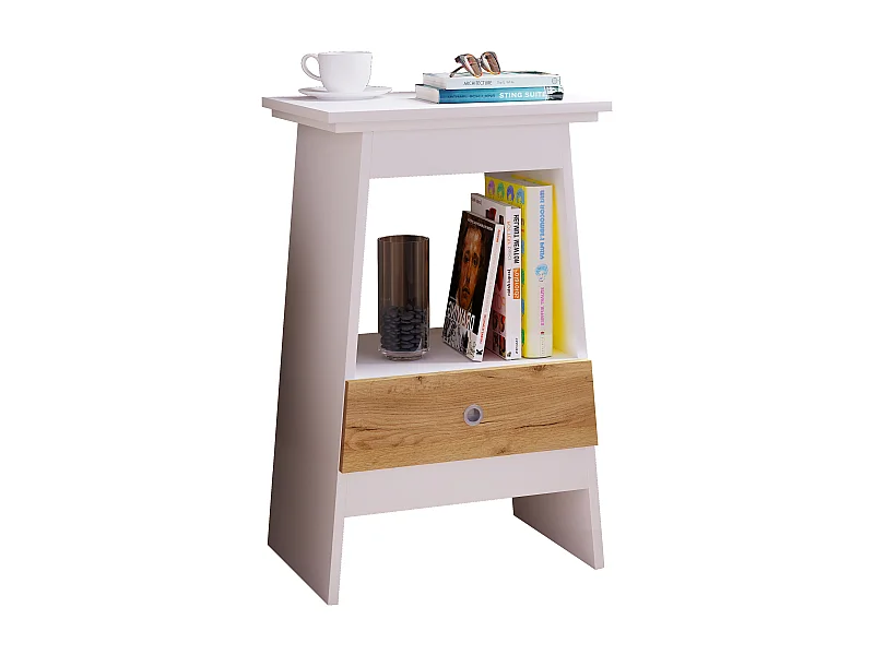 mesa de cabeceira Spidali Branco/carvalho de mel A. 73 x L. 45 x P. 35 cm