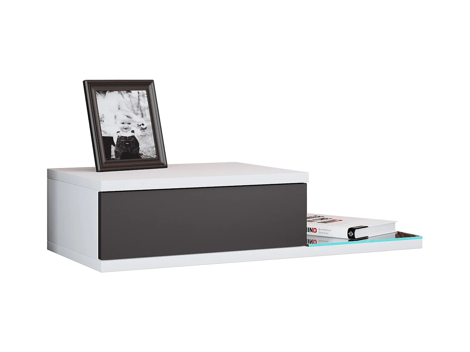 bedside table Konsila White / Anthracite H. 15 x W. 65 x D. 30 cm