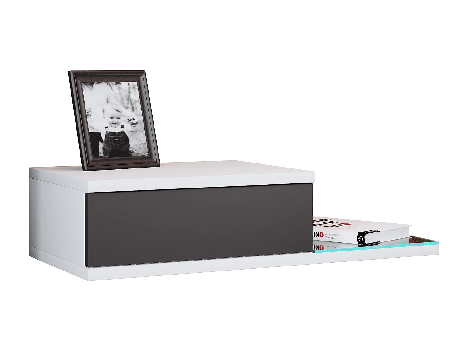 bedside table Konsila White / Anthracite H. 15 x W. 65 x D. 30 cm