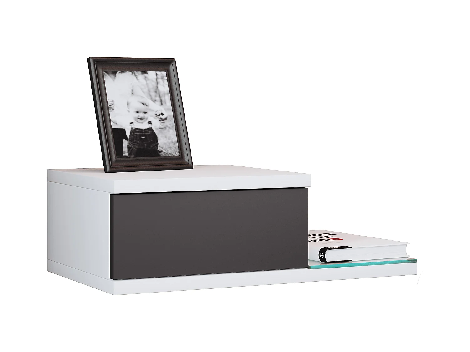 bedside table Konsila White / Anthracite H. 15 x W. 48 x D. 28 cm