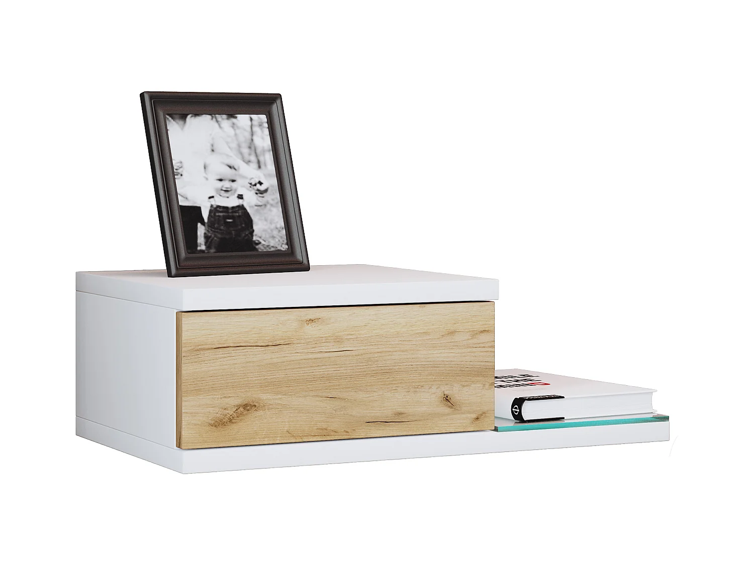 bedside table Konsila White / Honey oak H. 15 x W. 48 x D. 28 cm