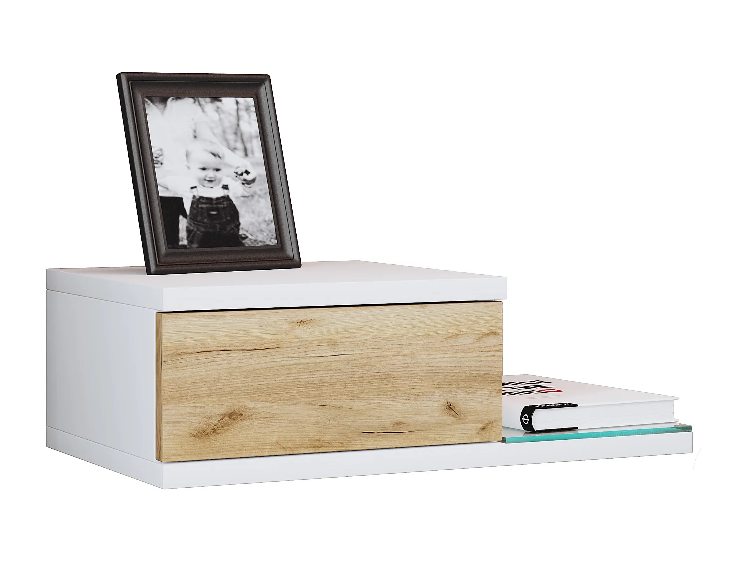 bedside table Konsila White / Honey oak H. 15 x W. 48 x D. 28 cm