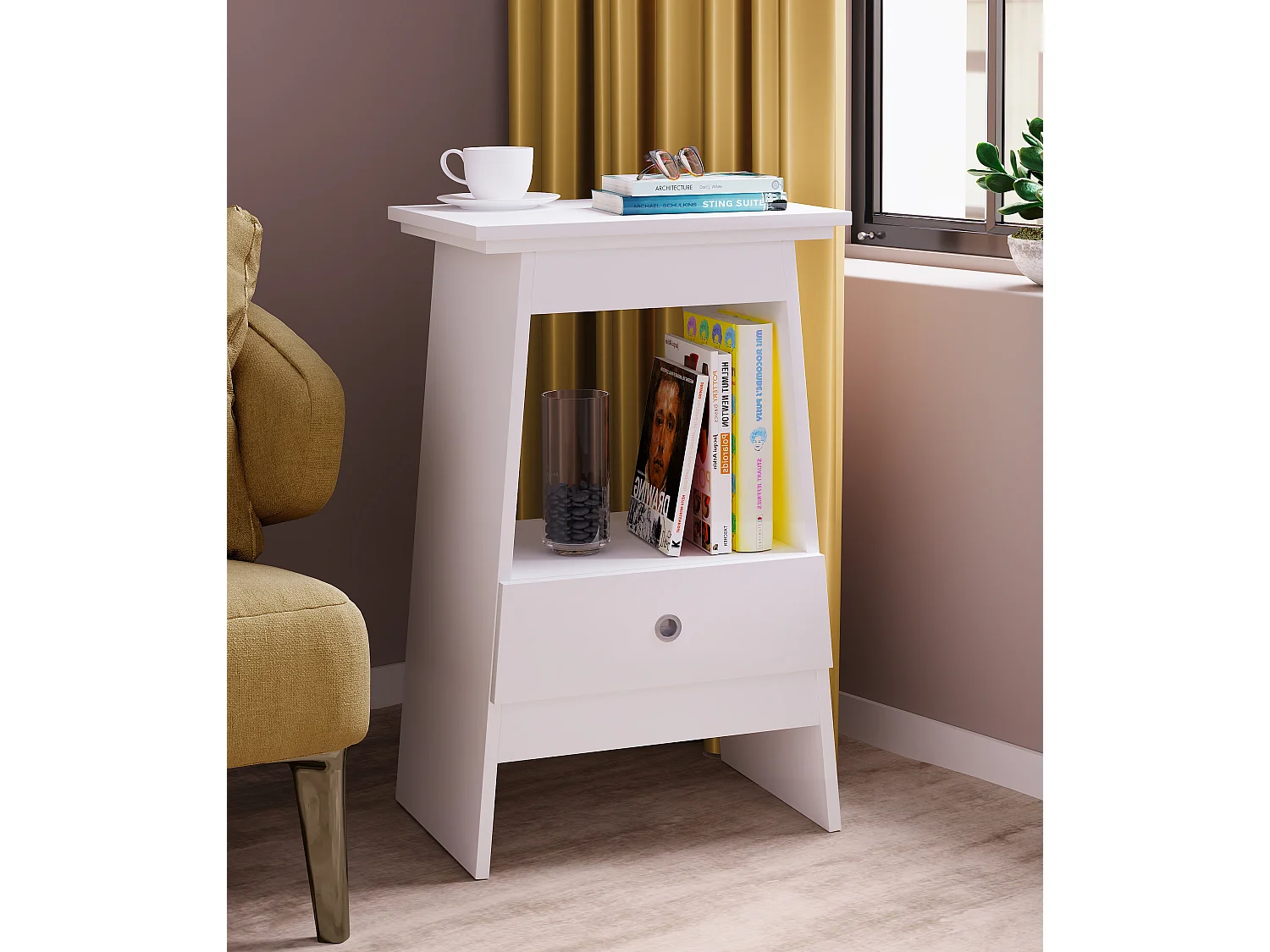 bedside table Spidali White H. 73 x W. 45 x D. 35 cm