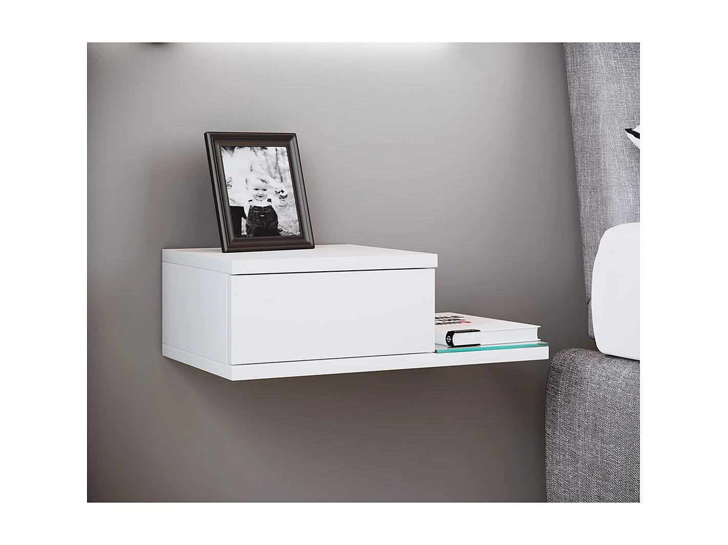 bedside table Konsila White H. 15 x W. 48 x D. 28 cm