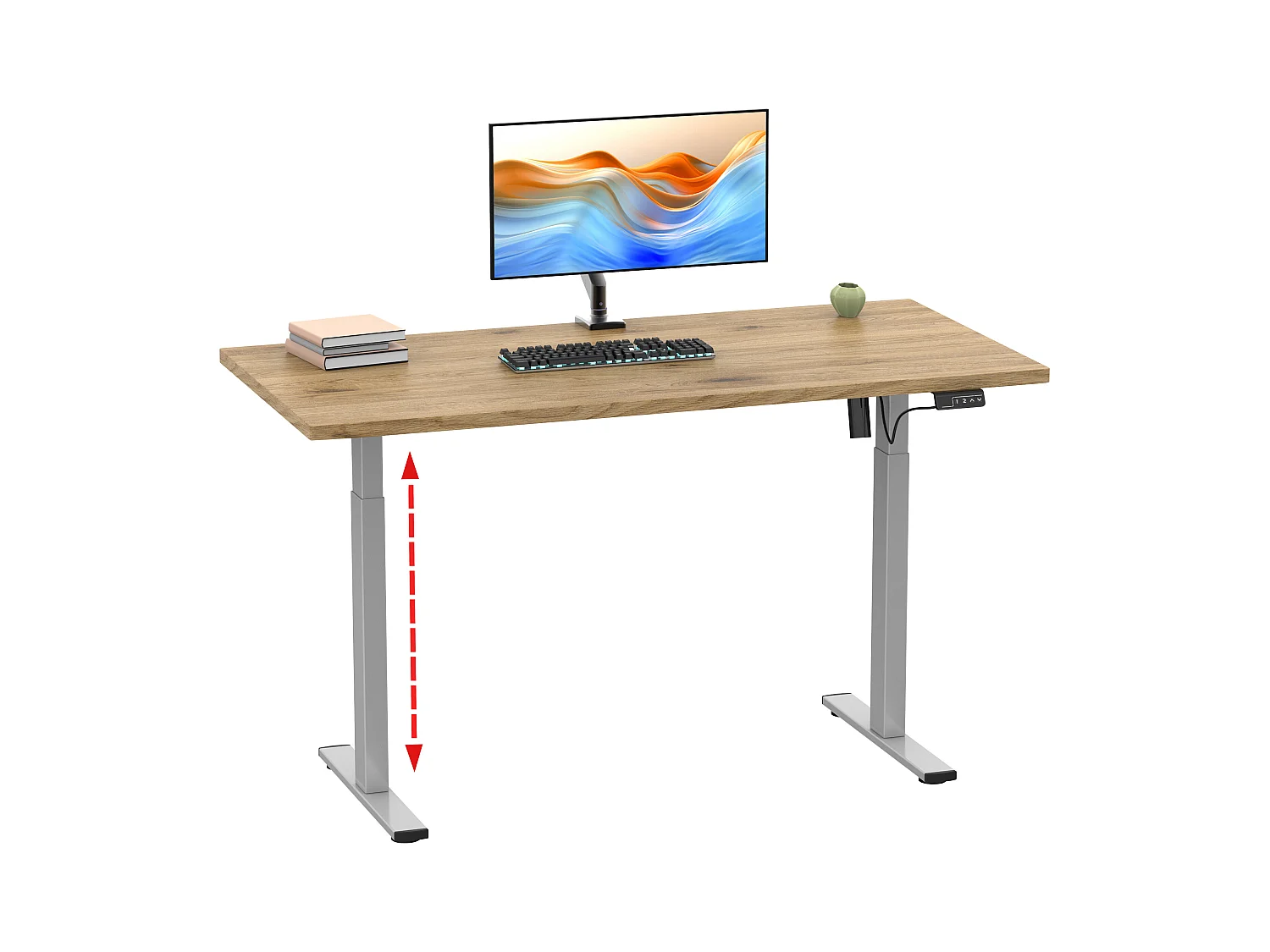 Desk Lona Silver / Honey oak H. 71-120 x W. 140 x D. 80 cm