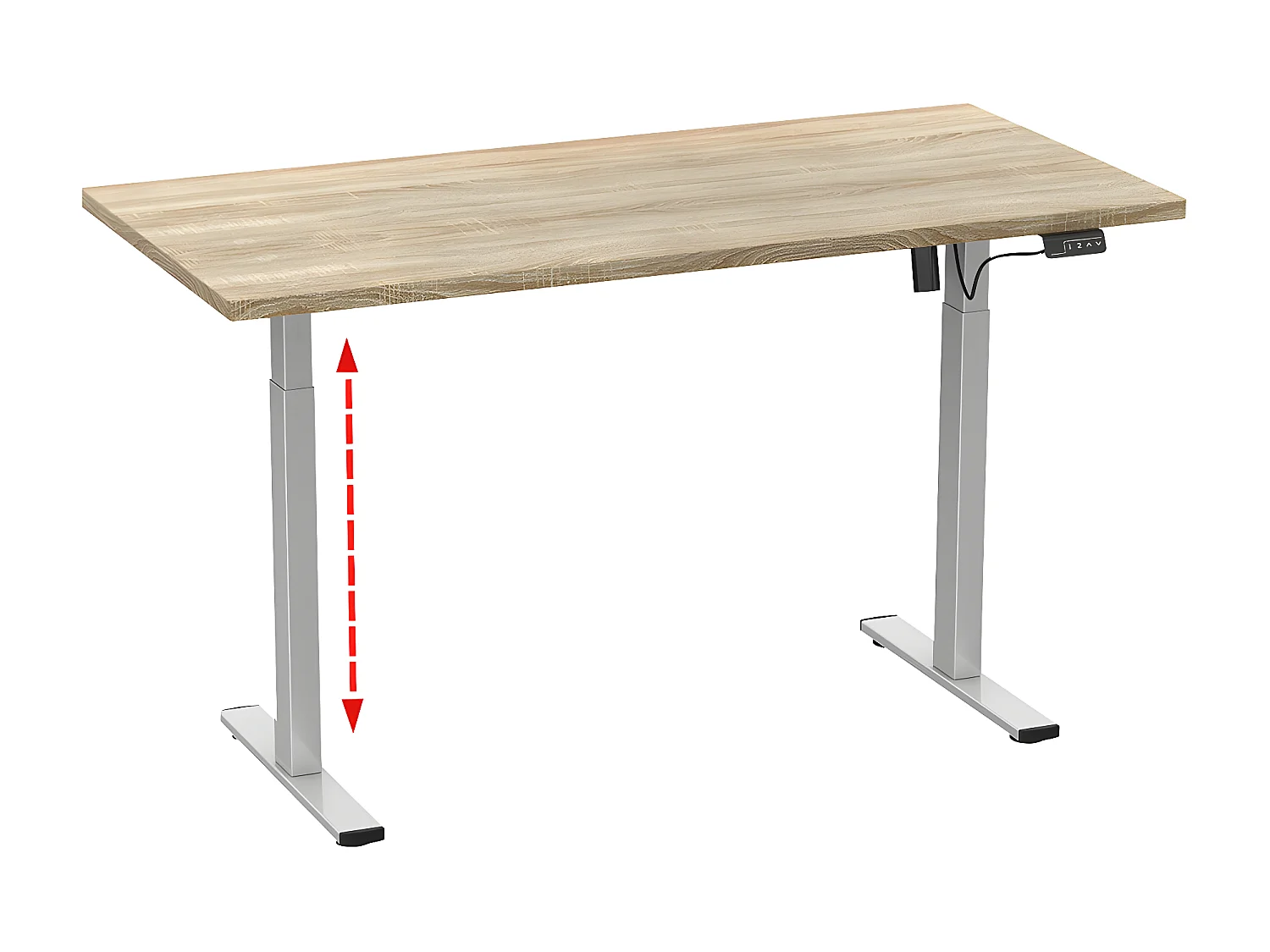 Secretária ajustável em altura VCM stepless eléctrica ajustável em altura Lona 140x80 prata (carvalho Sonoma)