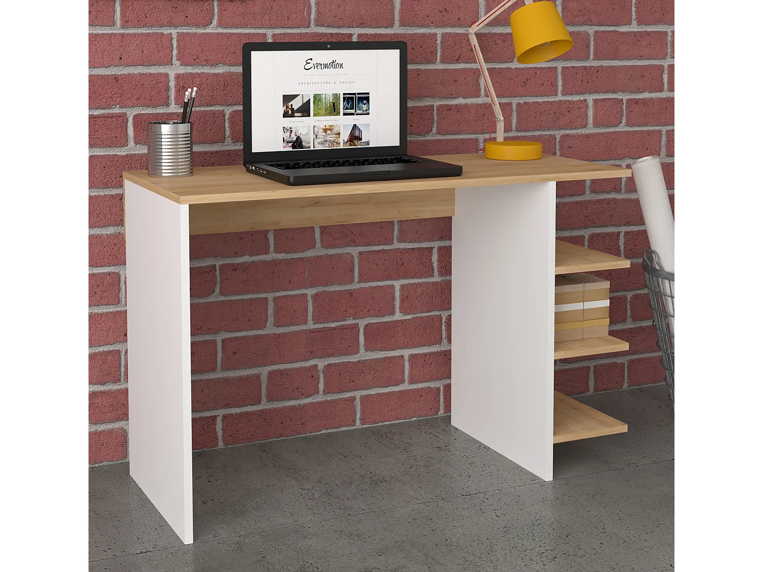 VCM bureau en bois table d'ordinateur table de travail table de bureau Denkas (blanc / chêne miel)