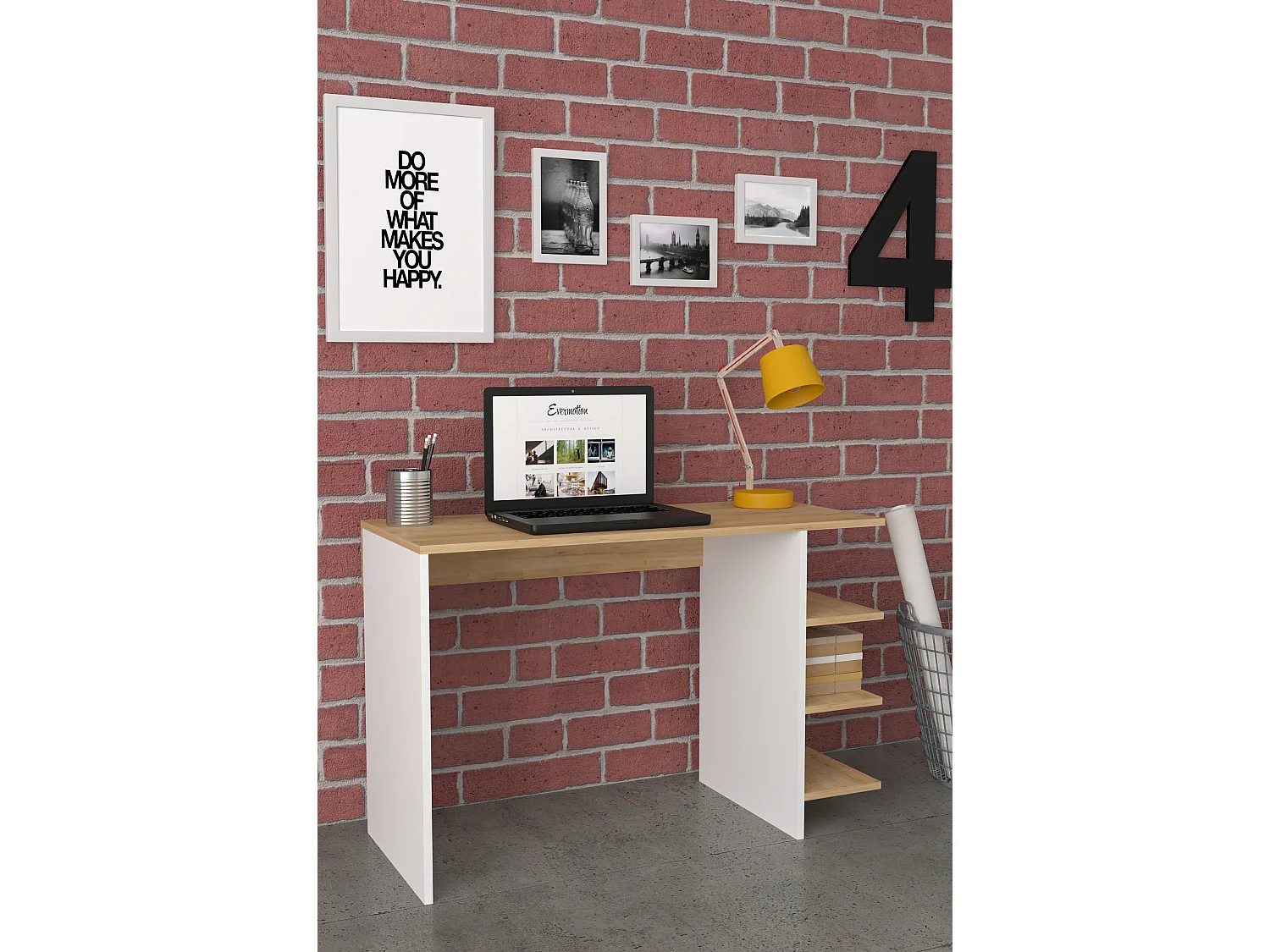 VCM bureau en bois table d'ordinateur table de travail table de bureau Denkas (blanc / chêne miel)