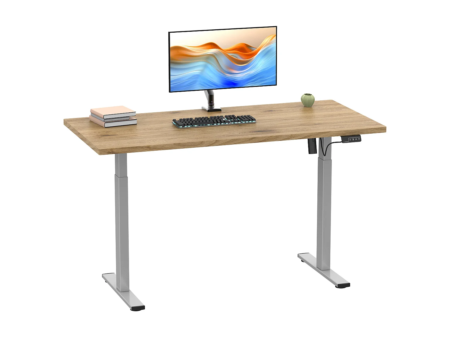 Desk Lona Silver / Honey oak H. 71-120 x W. 140 x D. 50 cm
