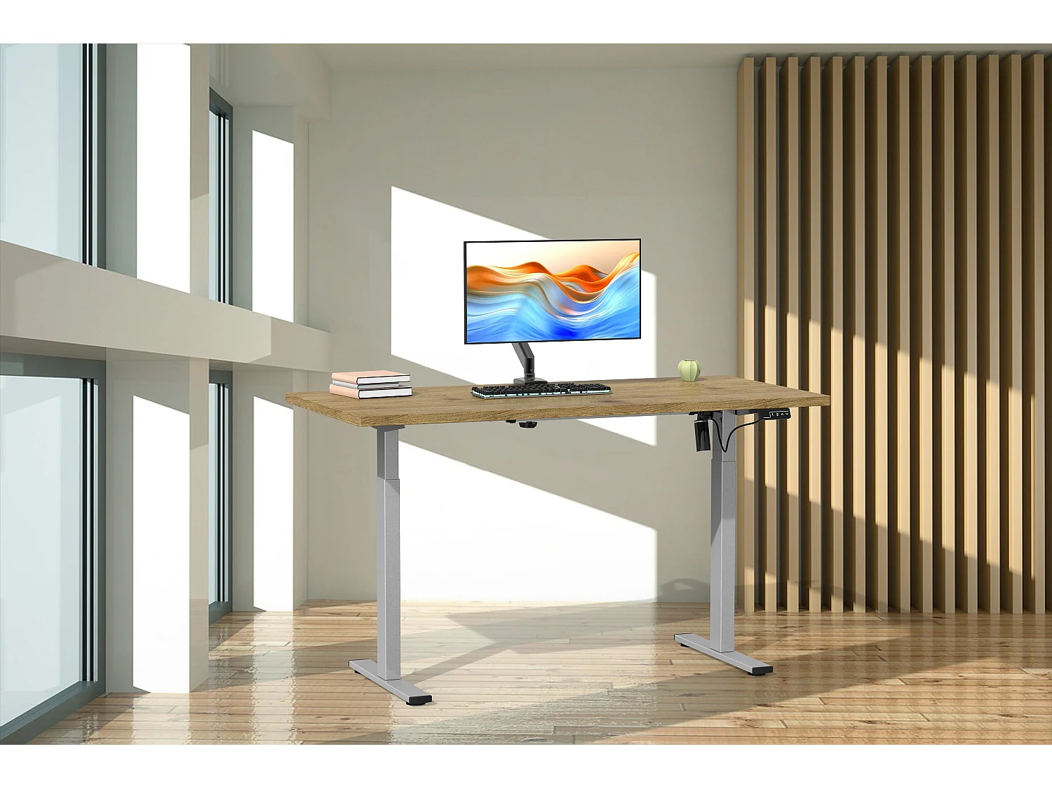 Desk Lona Silver / Honey oak H. 71-120 x W. 140 x D. 50 cm