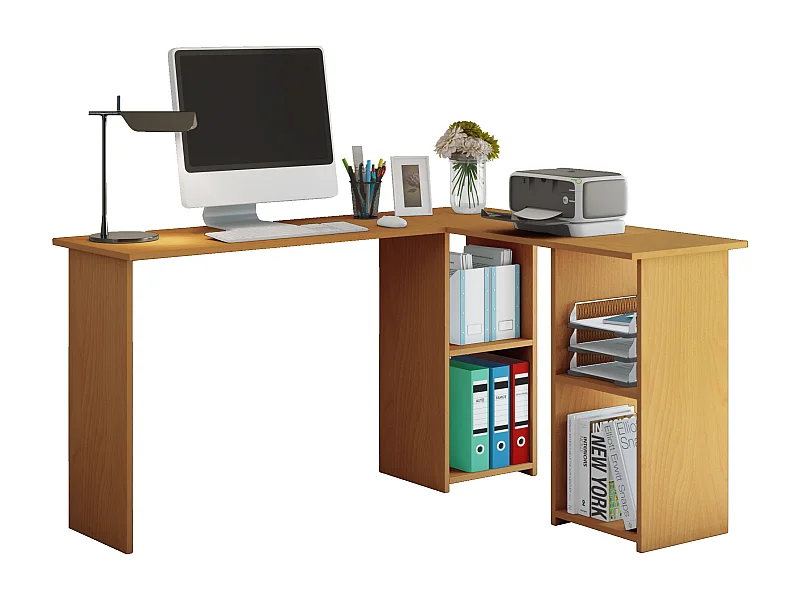 Bureau d'angle en bois VCM Bureau d'angle Bureau informatique Compartiment PC Lusias (hêtre)