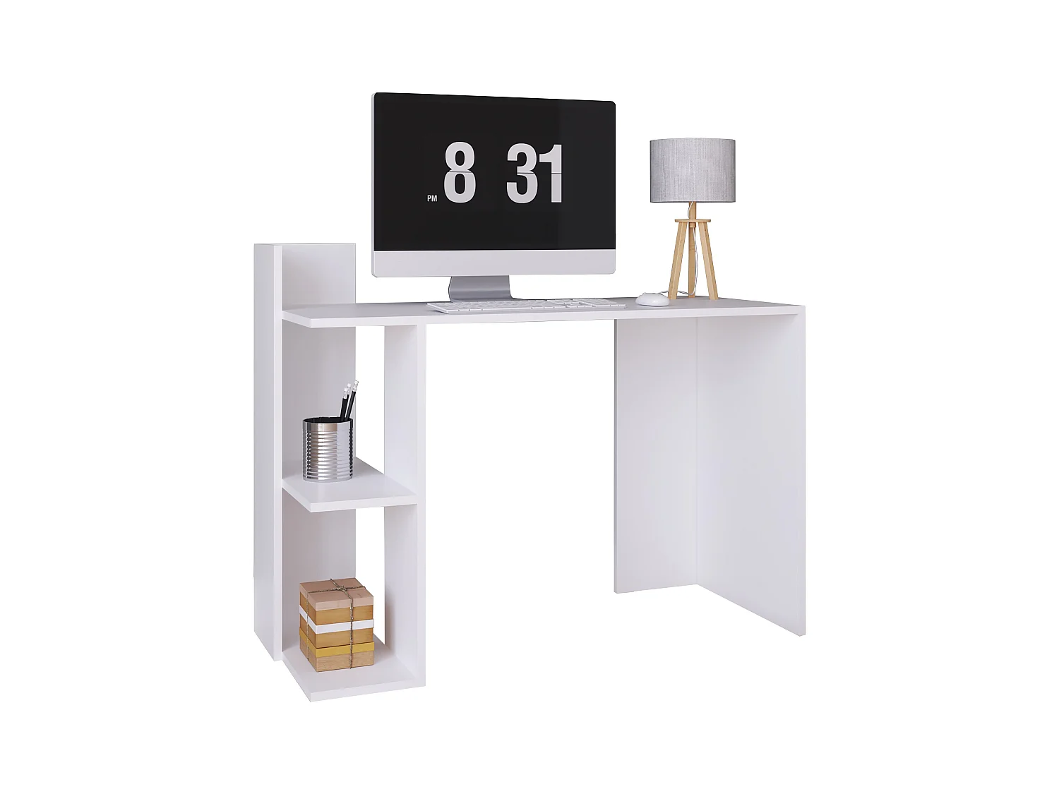 VCM Bureau en bois Table d'ordinateur Table de travail Table de rangement Sinkas (Blanc)