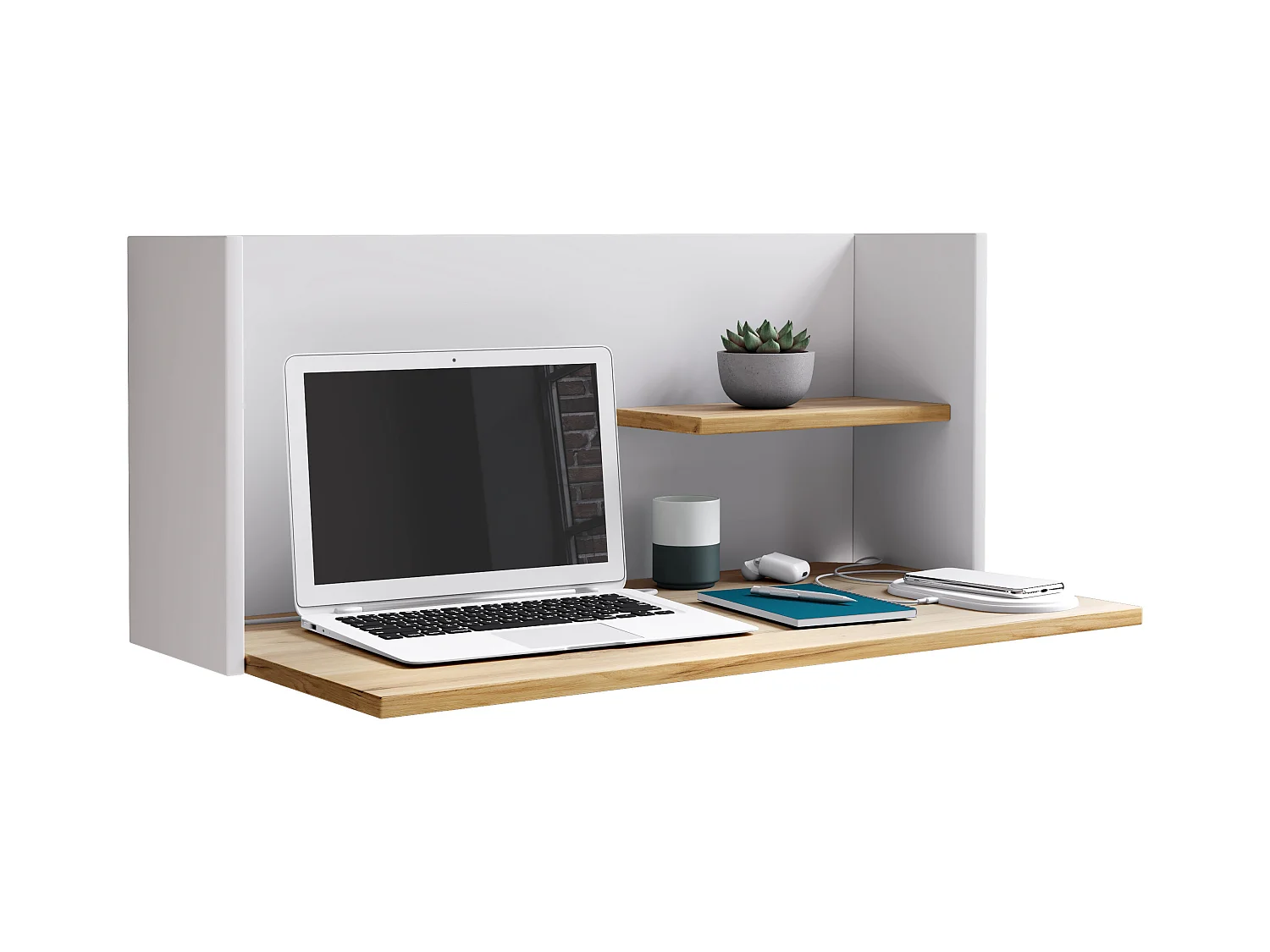 Desk Workas White / Honey oak H. 35 x W. 90 x D. 43 cm