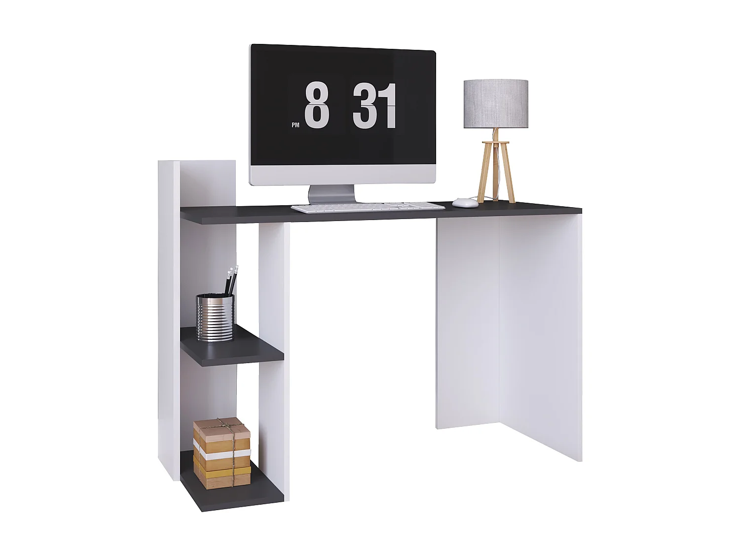 VCM Bureau en bois Table d'ordinateur Table de travail Table de rangement Sinkas (Blanc / Anthracite)