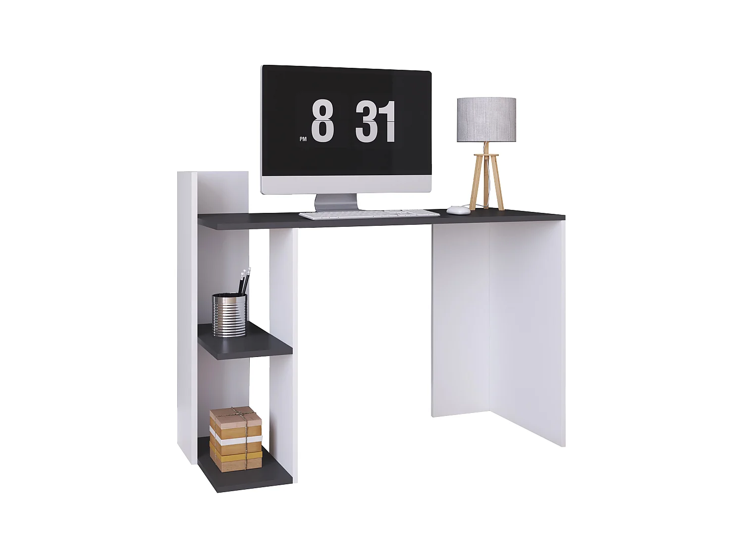VCM Bureau en bois Table d'ordinateur Table de travail Table de rangement Sinkas (Blanc / Anthracite)