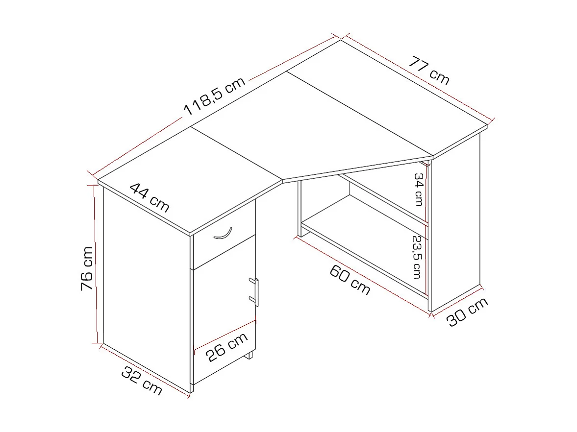 Desk Linzia Sonoma oak (Sägerau) H. 76 x W. 118 x D. 77 cm
