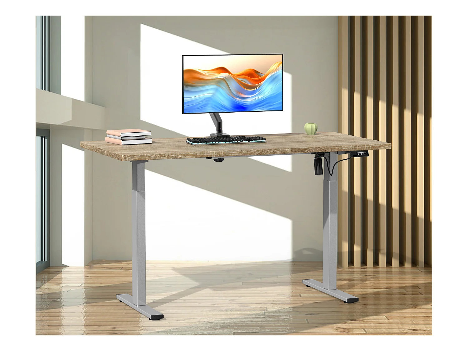 Desk Lona Silver / Honey oak H. 71-120 x W. 110 x D. 50 cm