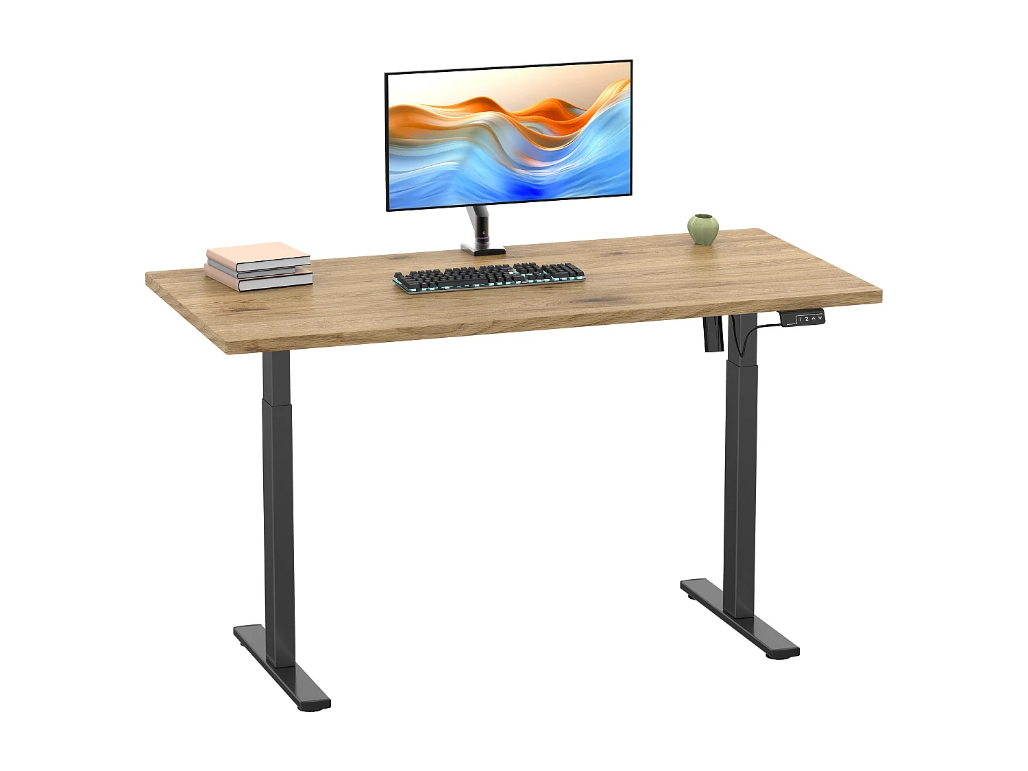 Desk Lona Black / Honey oak H. 71-120 x W. 140 x D. 50 cm