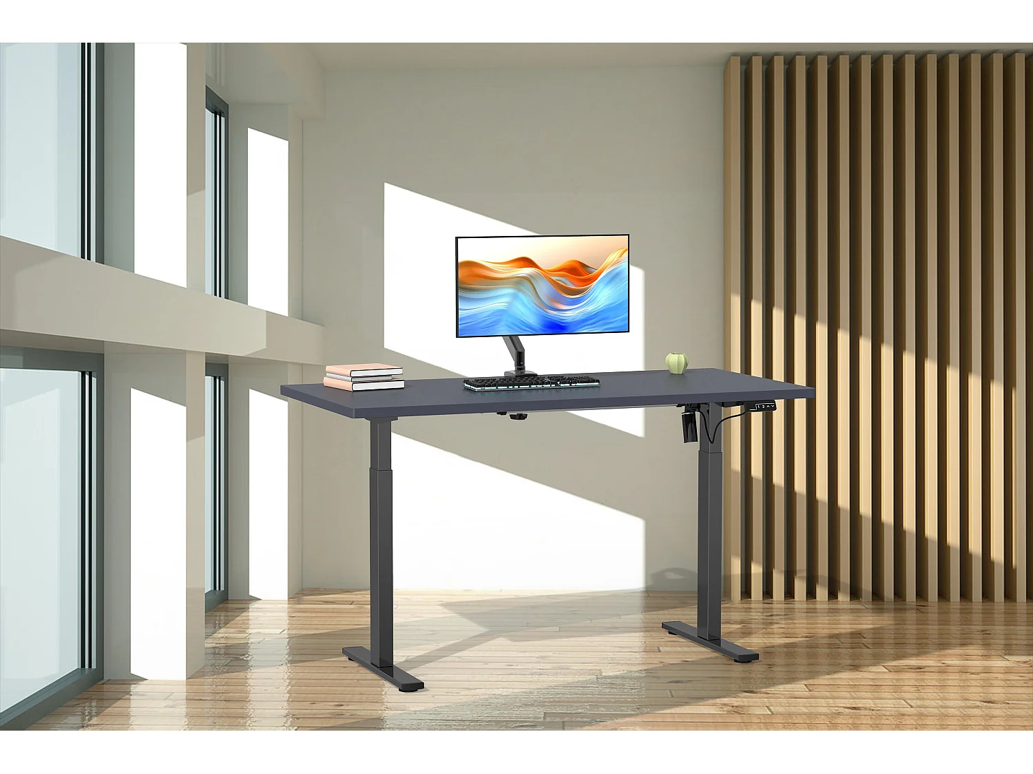 Desk Lona Black / Honey oak H. 71-120 x W. 140 x D. 50 cm