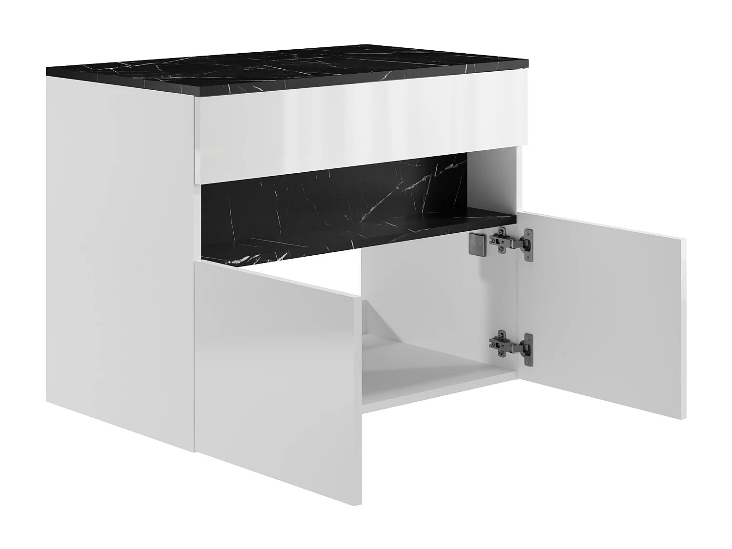 Mobile sotto lavabo sospeso a LED con piano Bianco e Nero effetto marmo L80 cm POZEGA