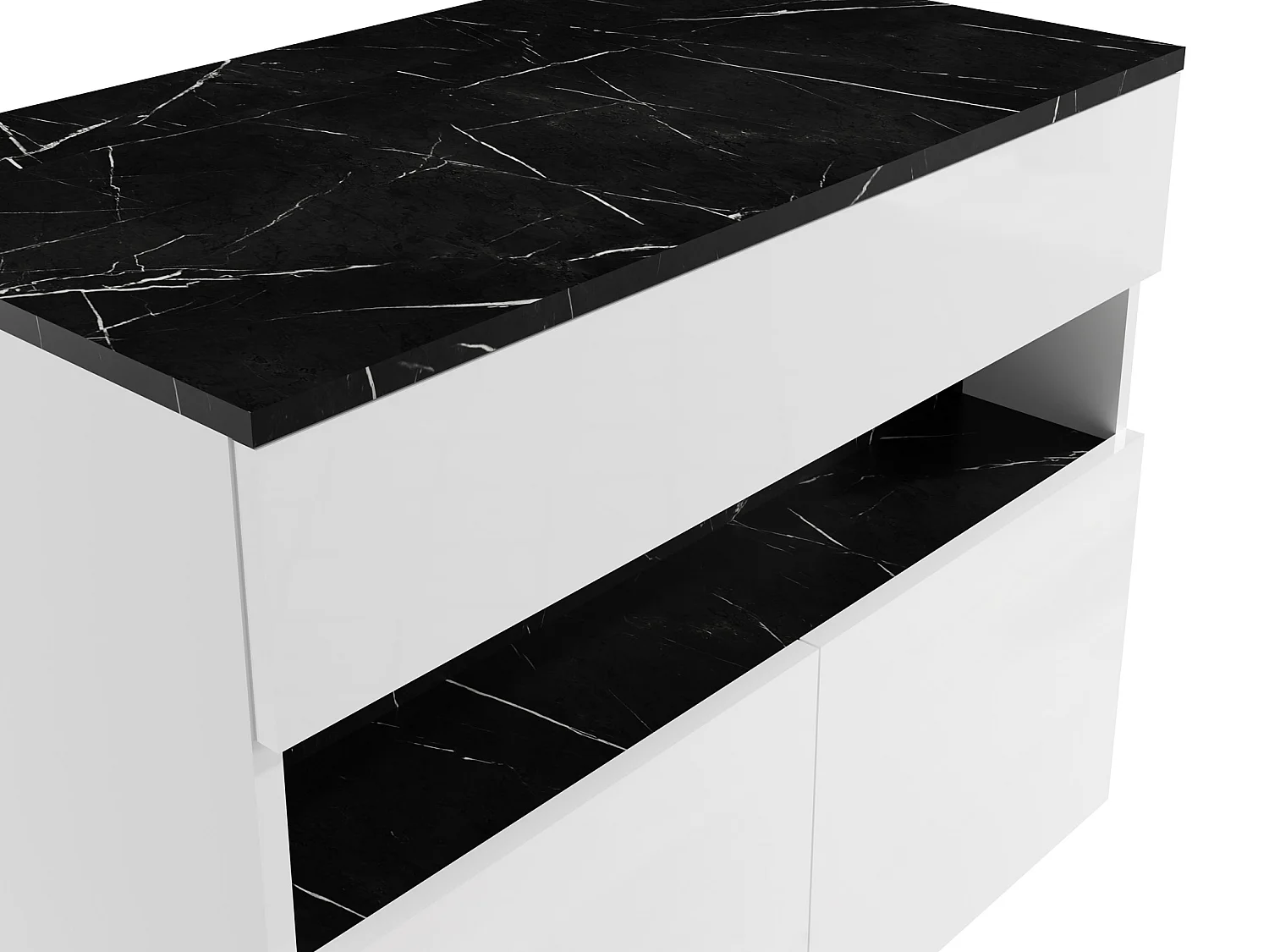 Mobile sotto lavabo sospeso a LED con piano Bianco e Nero effetto marmo L80 cm POZEGA