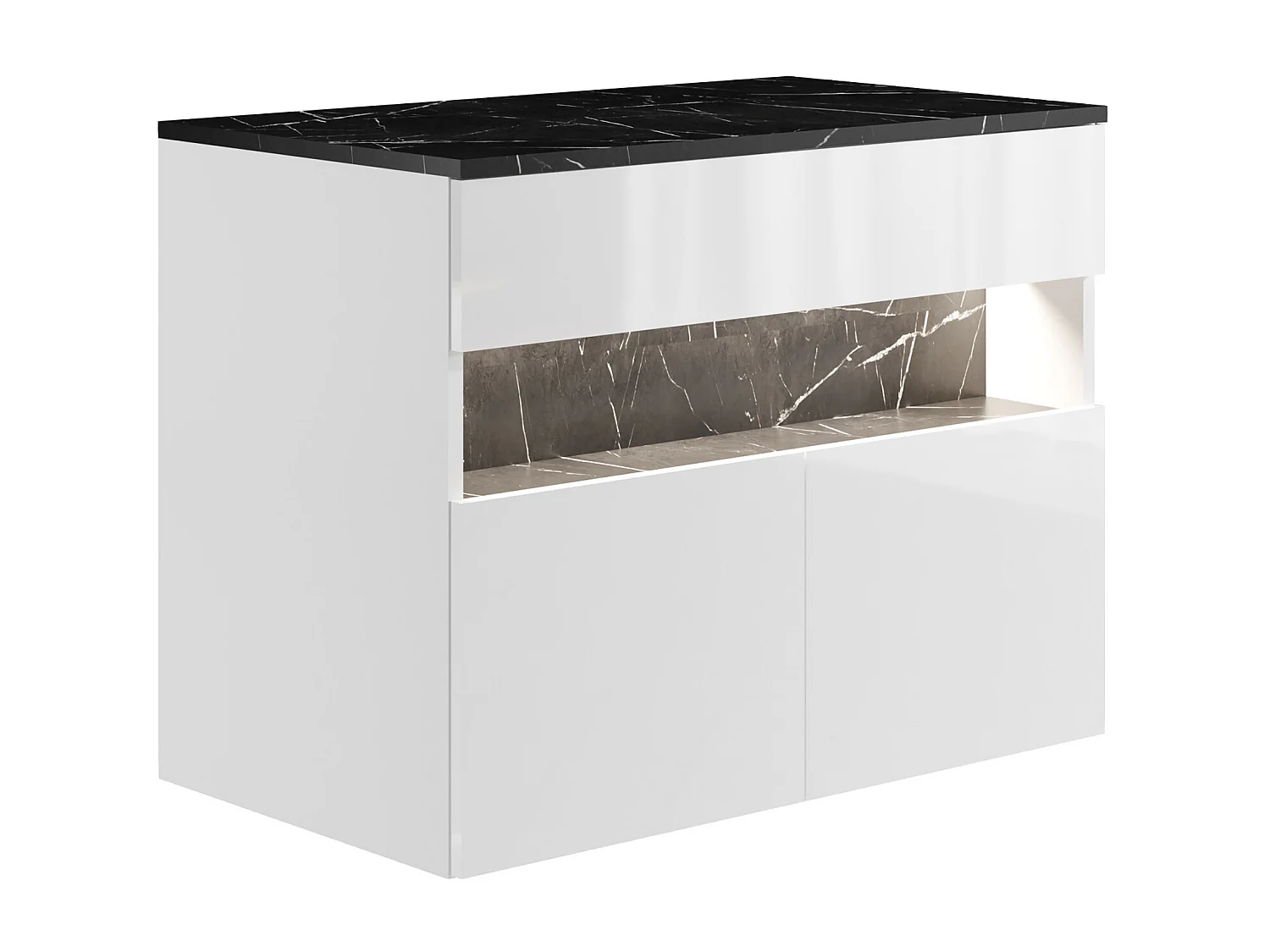 Mobile sotto lavabo sospeso a LED con piano Bianco e Nero effetto marmo L80 cm POZEGA