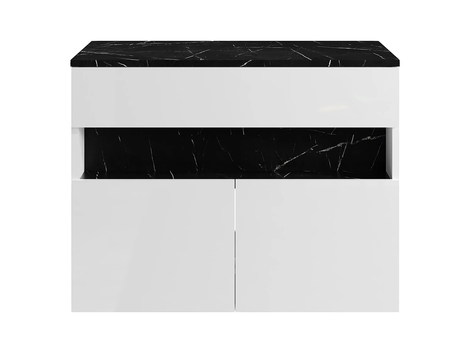 Mueble de baño flotante con luces LED y encimera - Blanco y negro efecto mármol - Ancho 80 cm - POZEGA