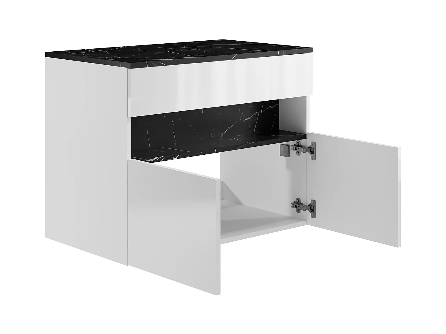 Mueble de baño flotante con luces LED y encimera - Blanco y negro efecto mármol - Ancho 80 cm - POZEGA