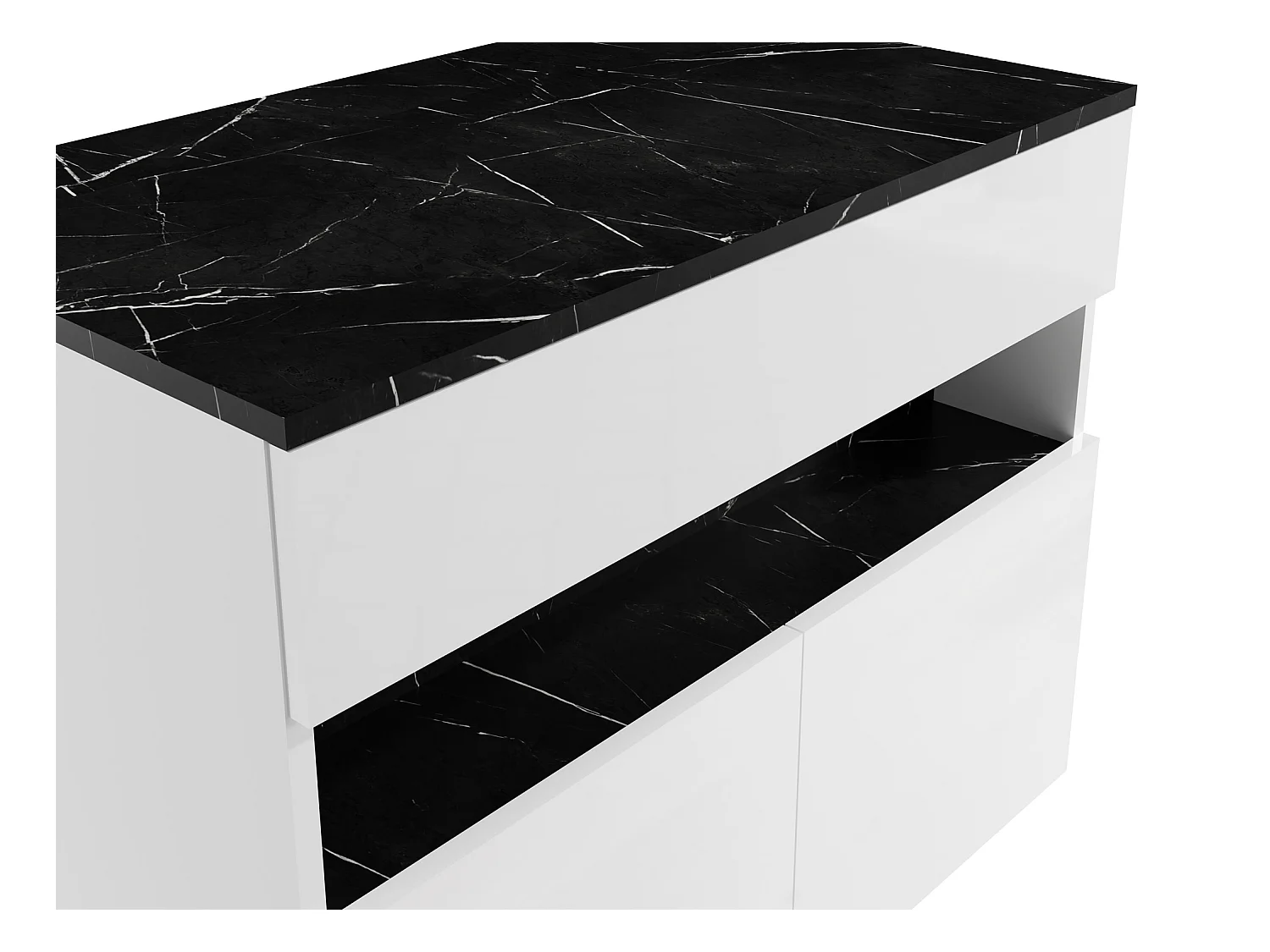 Mueble de baño flotante con luces LED y encimera - Blanco y negro efecto mármol - Ancho 80 cm - POZEGA