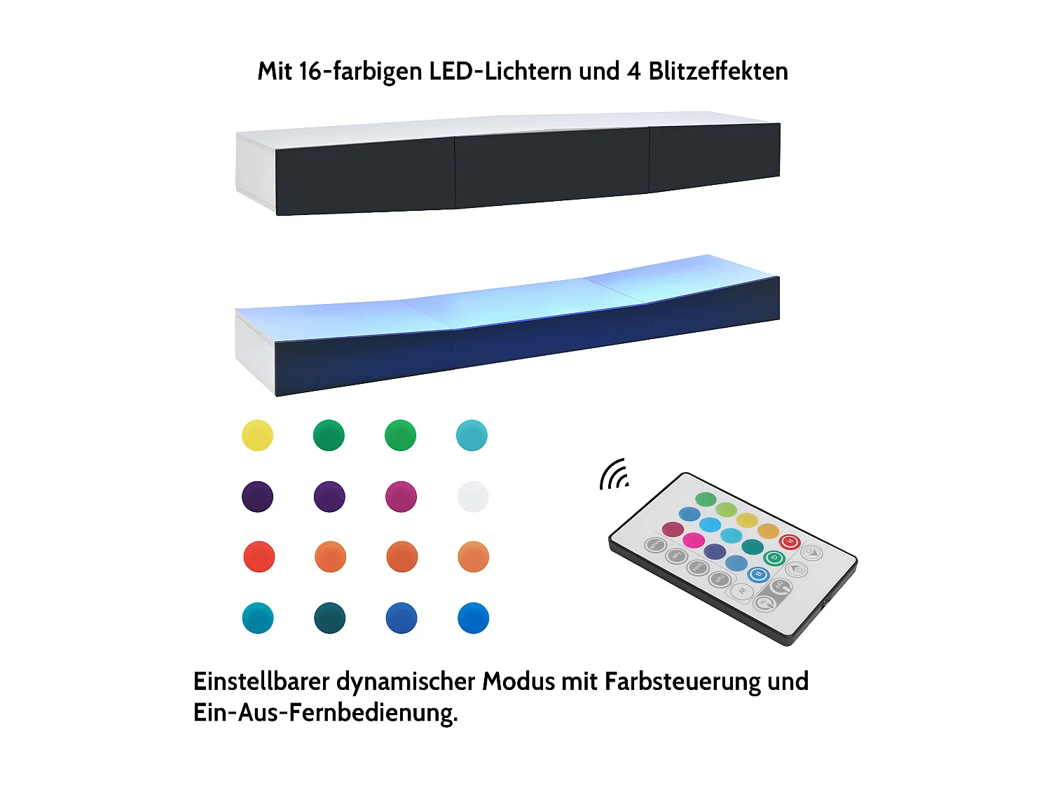 Hangend tv-meubel - LED's - deeltjespanelen - moderne stijl - grijs en wit