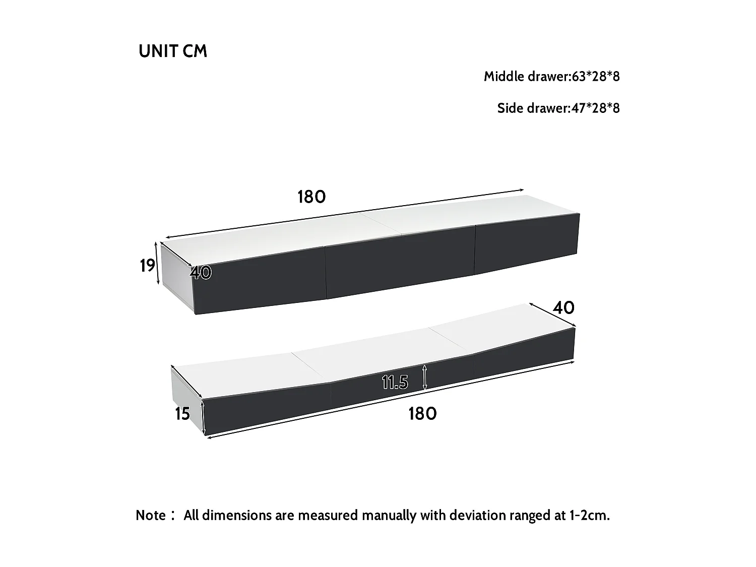 Hangend tv-meubel - LED's - deeltjespanelen - moderne stijl - grijs en wit