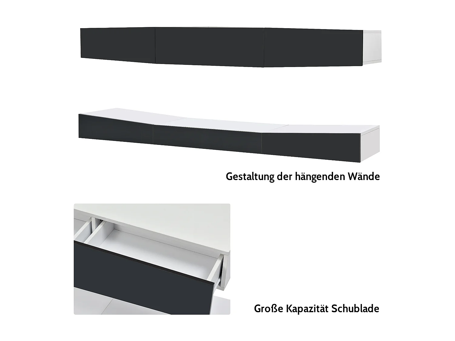 Hangend tv-meubel - LED's - deeltjespanelen - moderne stijl - grijs en wit