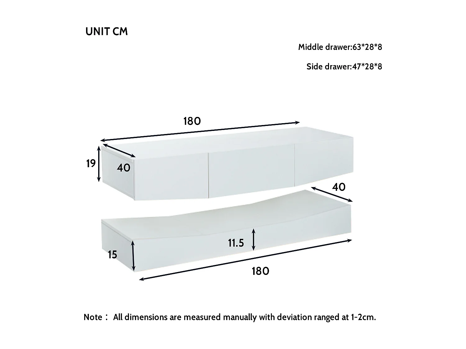 Meuble TV suspendu - laqué brillant - LEDs - panneaux de particules - blanc
