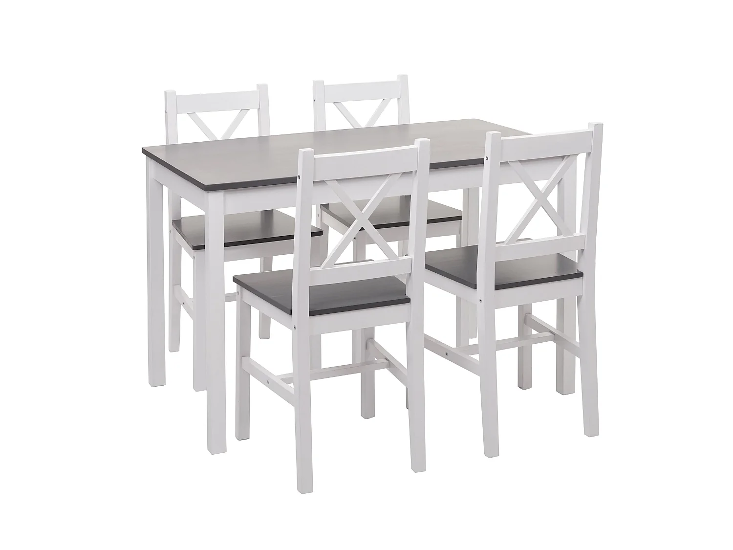 Set tavolo con 4x sedie country classica cucina soggiorno MCW-F77 legno massello bianco e grigio