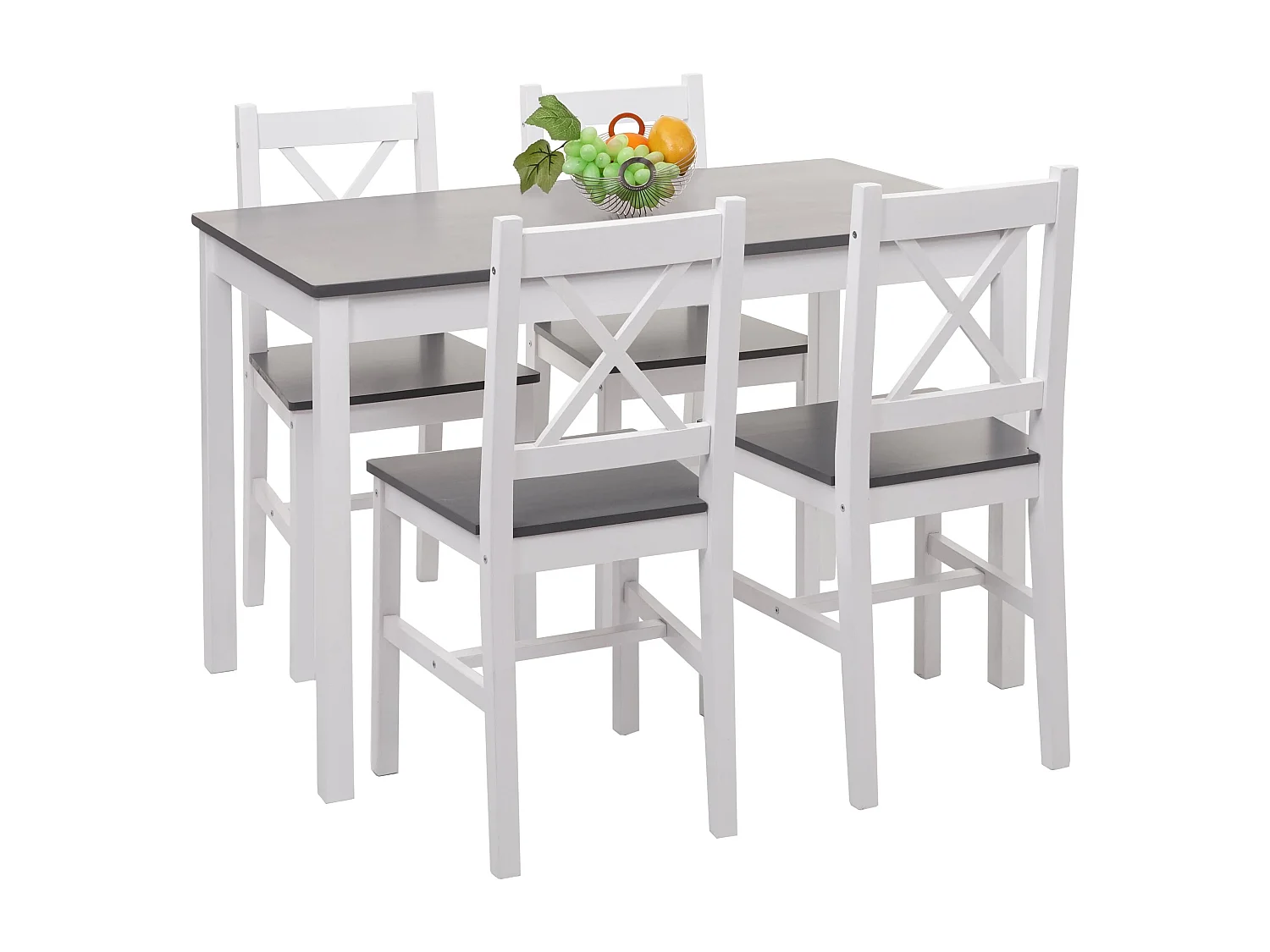 Set tavolo con 4x sedie country classica cucina soggiorno MCW-F77 legno massello bianco e grigio