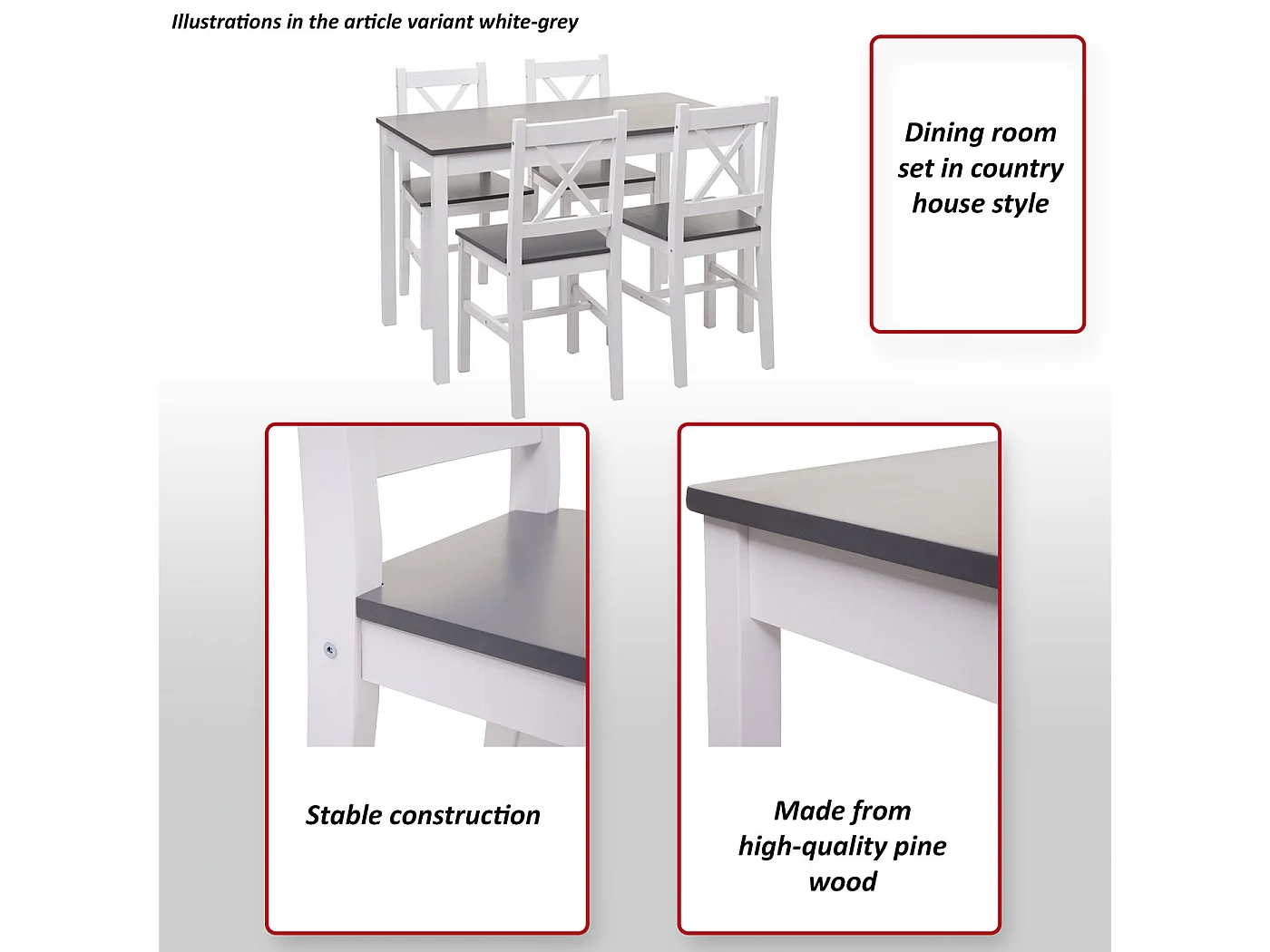 Juego de comedor MCW-F77 (5 piezas),  blanco
