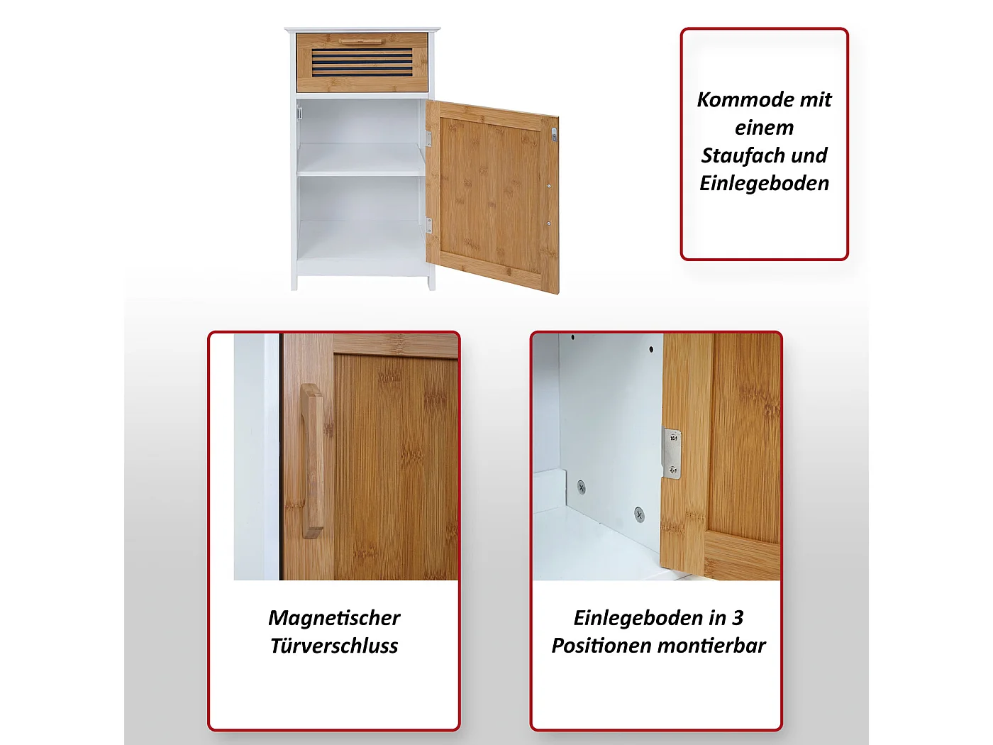 Commode MCW-A85 Armoire de salle de bain en bambou