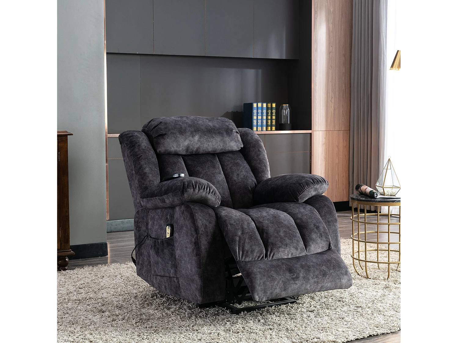 Fauteuil massant - Fauteuil électrique inclinable - Fonction chauffage et vibration - Velours - Gris