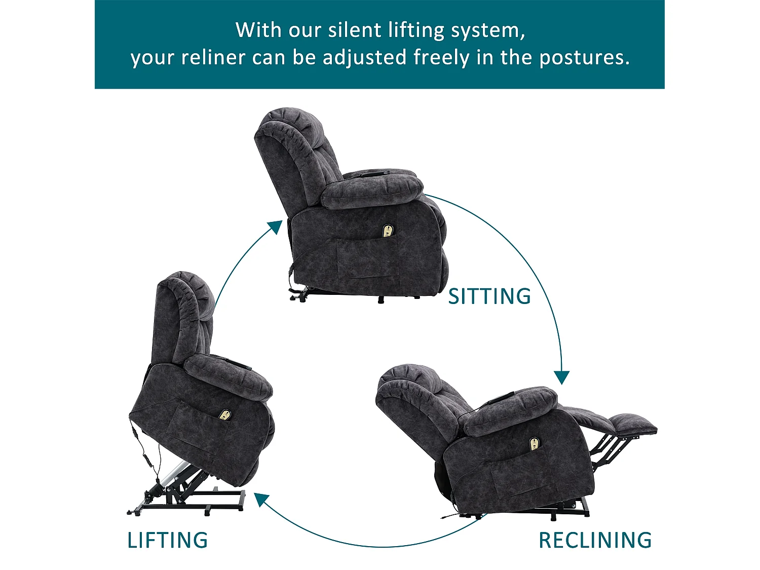 Fauteuil massant - Fauteuil électrique inclinable - Fonction chauffage et vibration - Velours - Gris